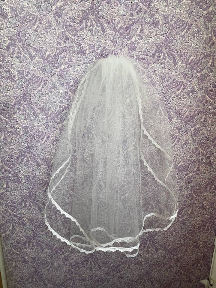 First Communion Veil, Diamond White, Lace 2 Layer, 3 trims for wholesale by Lace and Grace Veils