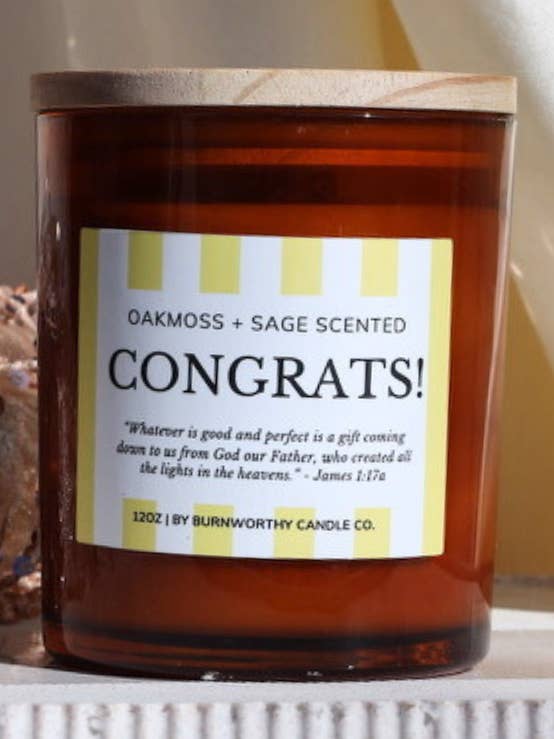 Congrats! 12oz Candle for wholesale by Burnworthy Candle Co.