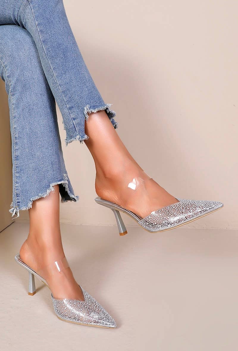 Joia Paris - Wholesale High Heels - Women's - Clear heel mules with rhinestone details HY-30205