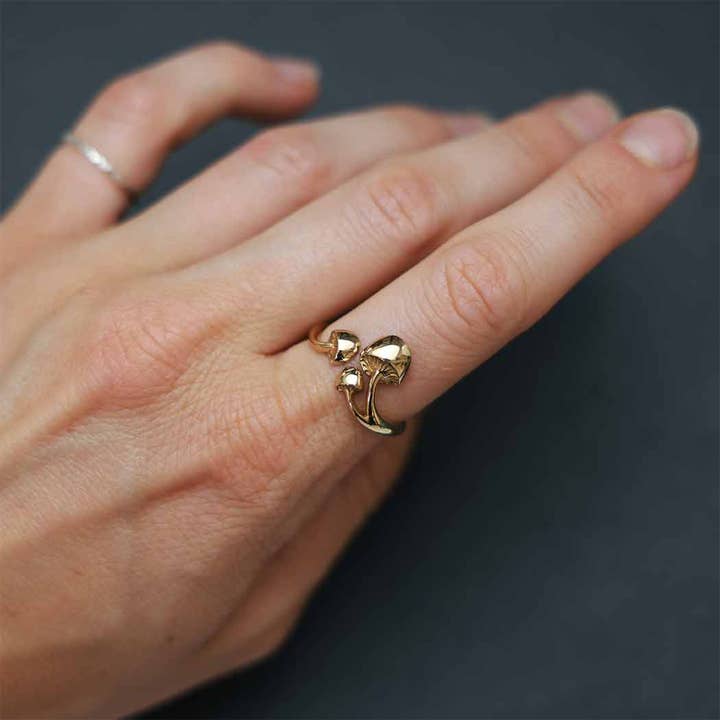 Nina Designs - Wholesale Band/Stacked Ring - Sterling Silver or Bronze Adjustable Three Mushroom Ring