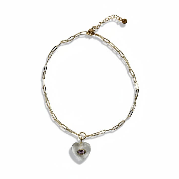 Crystal Quartz Heart Pendant Necklace for wholesale by LB Beadz