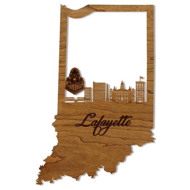 Purdue University Skyline Wall Hanging – Crafted from Cherry and Maple Wood - Purdue Boilermakers for wholesale by LazerEdge