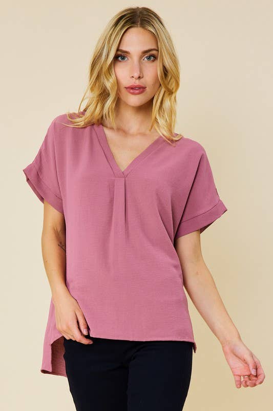 FSL Apparel - Vendita all'ingrosso Camicetta - Donna - ST3280 - TOP IN TESSUTO CON SCOLLO A V A MANICA CORTA, VESTIBILITÀ COMODA 14