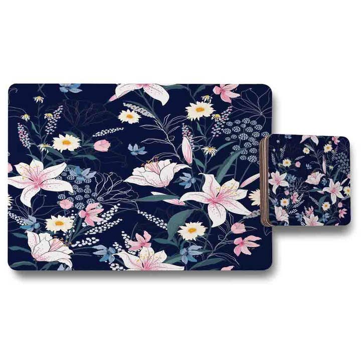 Tropical White & Pink Flowers (Placemat & Coaster Set) for wholesale by Benjamin Tate Design