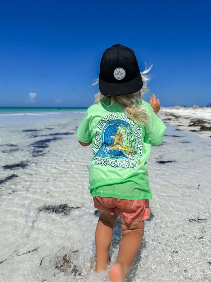 Life's Better on a Board T-Shirt for wholesale by Tuck & Char Co.