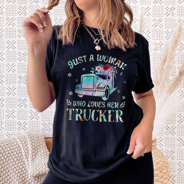 NVC Ecommerce LLC – wholesale T-shirt (graphic) – women's – Just A Woman Who Loves Her Trucker Shirt, Trucker Lady Gift0