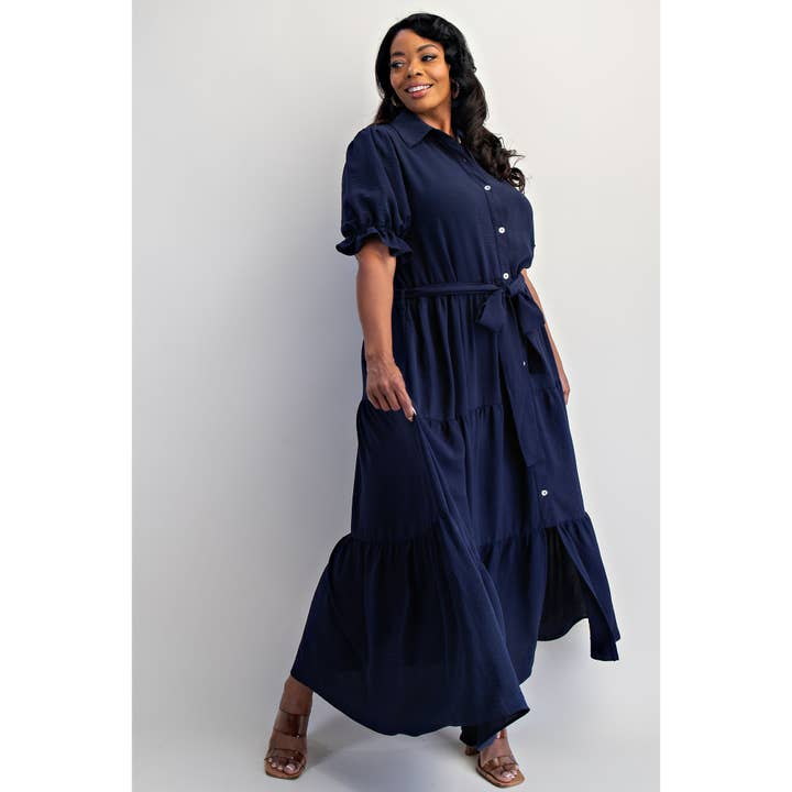 The Curve LA - Wholesale Dress - Women's - PLUS SIZE BUTTON FRONT MAXI DRESS WITH TIERD HEM
