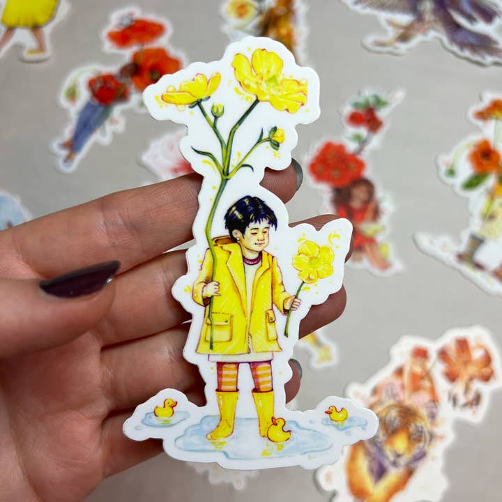 Botanical Children: Buttercup Sticker for wholesale by Liz Burdick Arts