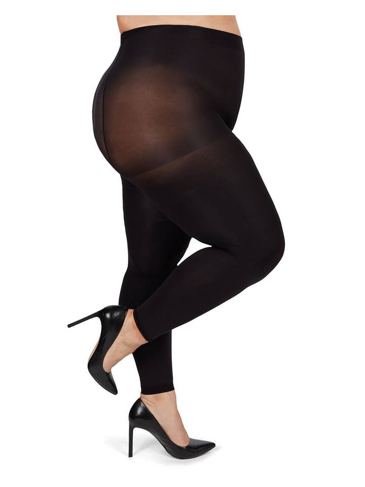 Black MeMoi Plus Curvy Super Matte Control Top Footless Tights for wholesale on Faire0