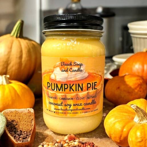 Pumpkin Pie, Coconut Soy Wax Mason Jar Candle for wholesale by Beach Soap and Candle