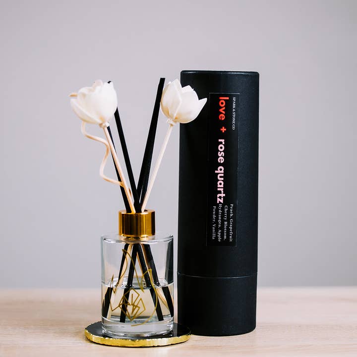 Love + Rose Quartz Reed Diffuser for wholesale by Spark & Stone Co