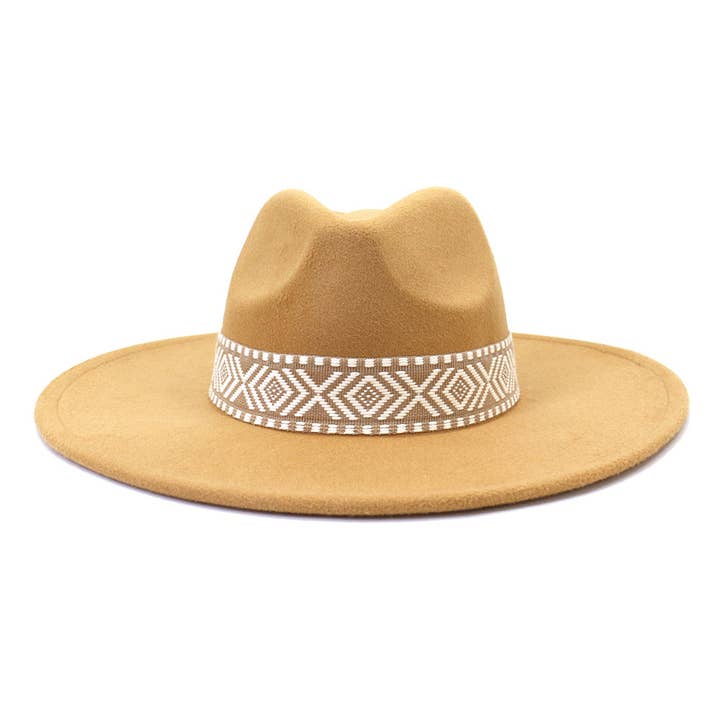 Suzie Q USA - Wholesale Fedora - Women's - Big Brim Peach Heart Top Aztec Pattern Belt Jazz Hat11