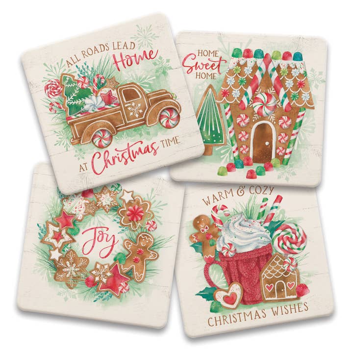 "Sweet Ginger I" 4pk Asst. Stone Coasters 4.25" for wholesale by Conimar Promotions