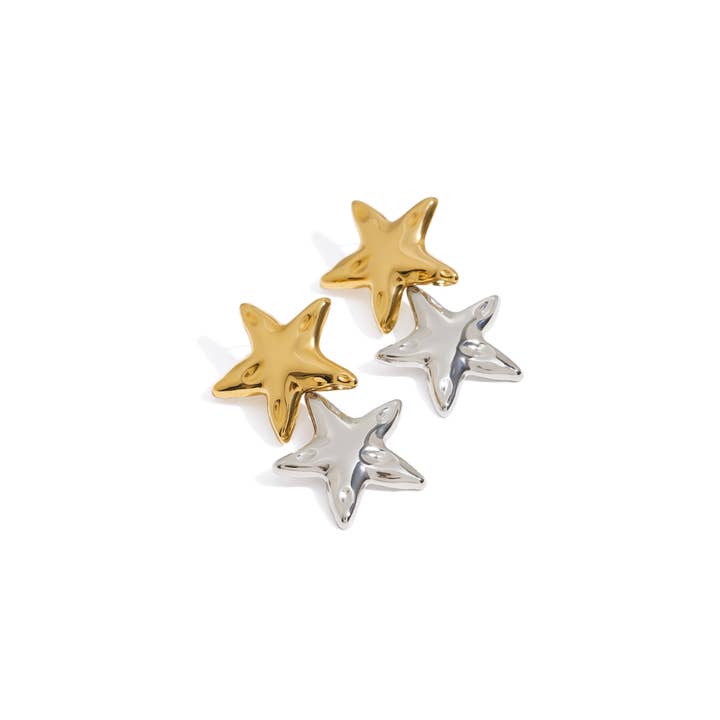Riviera Star Earrings – 18k Gold & Silver 316L Stainless Steel for wholesale by Deep South Originals Inc.
