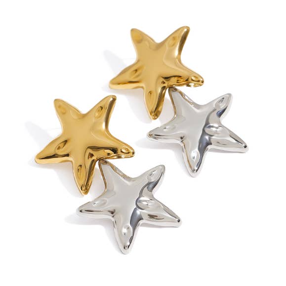Riviera Star Earrings – 18k Gold & Silver 316L Stainless Steel for wholesale by Deep South Originals Inc.