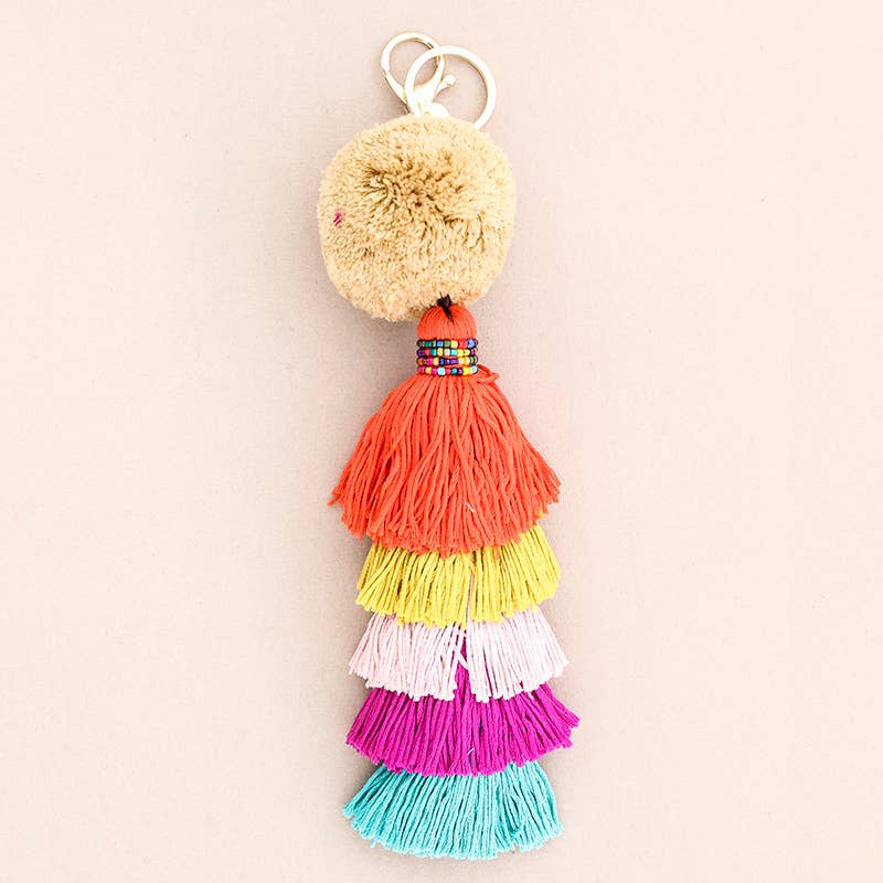 Sonata - Wholesale Keychain - Women's - Ethnic Keychain Pompon Tassels Five Layers0