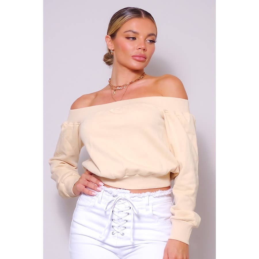 CEFIAN FASHION - Wholesale Sweatshirt - Women's - WANDERLUST VIBES OFF SHOULDER SWEATSHIRT TOP0