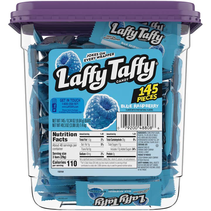 Laffy Taffy Blue Raspberry Mini Bars, 145ct Tub for wholesale by Grandpa Joe's Candy Shop