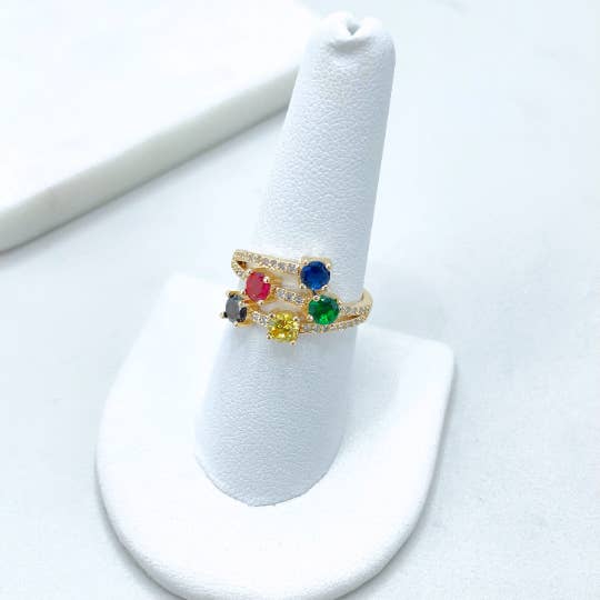 Luxus Accessories - Wholesale Multi-Stone Ring - 18k Gold Filled Colored Cubic Zircornia and Micro CZ Ring1