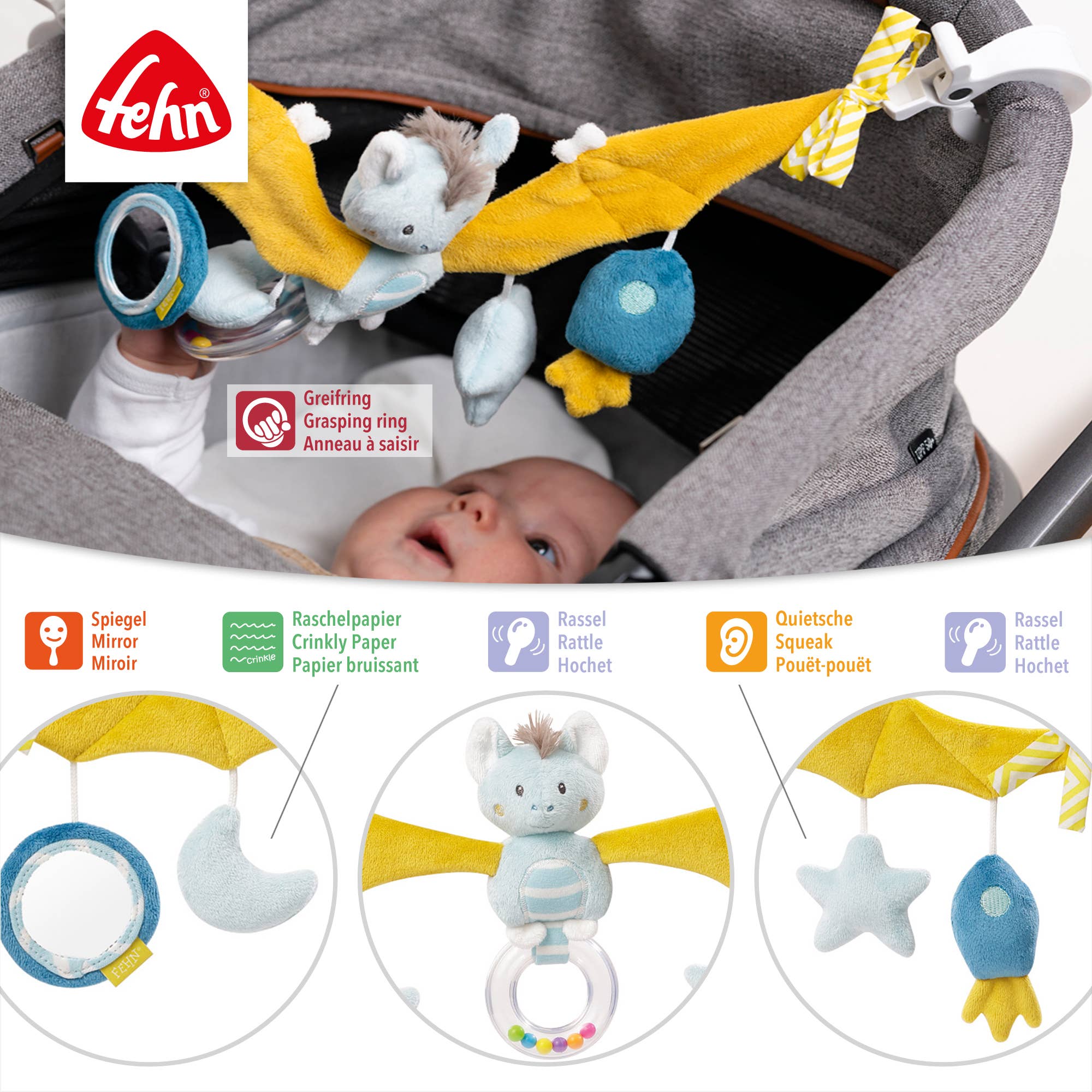 Fehn – Großhandel Hängerassel – Baby – Kinderwagenkette Fledermaus - Mobile-Kette zum Aufhängen2