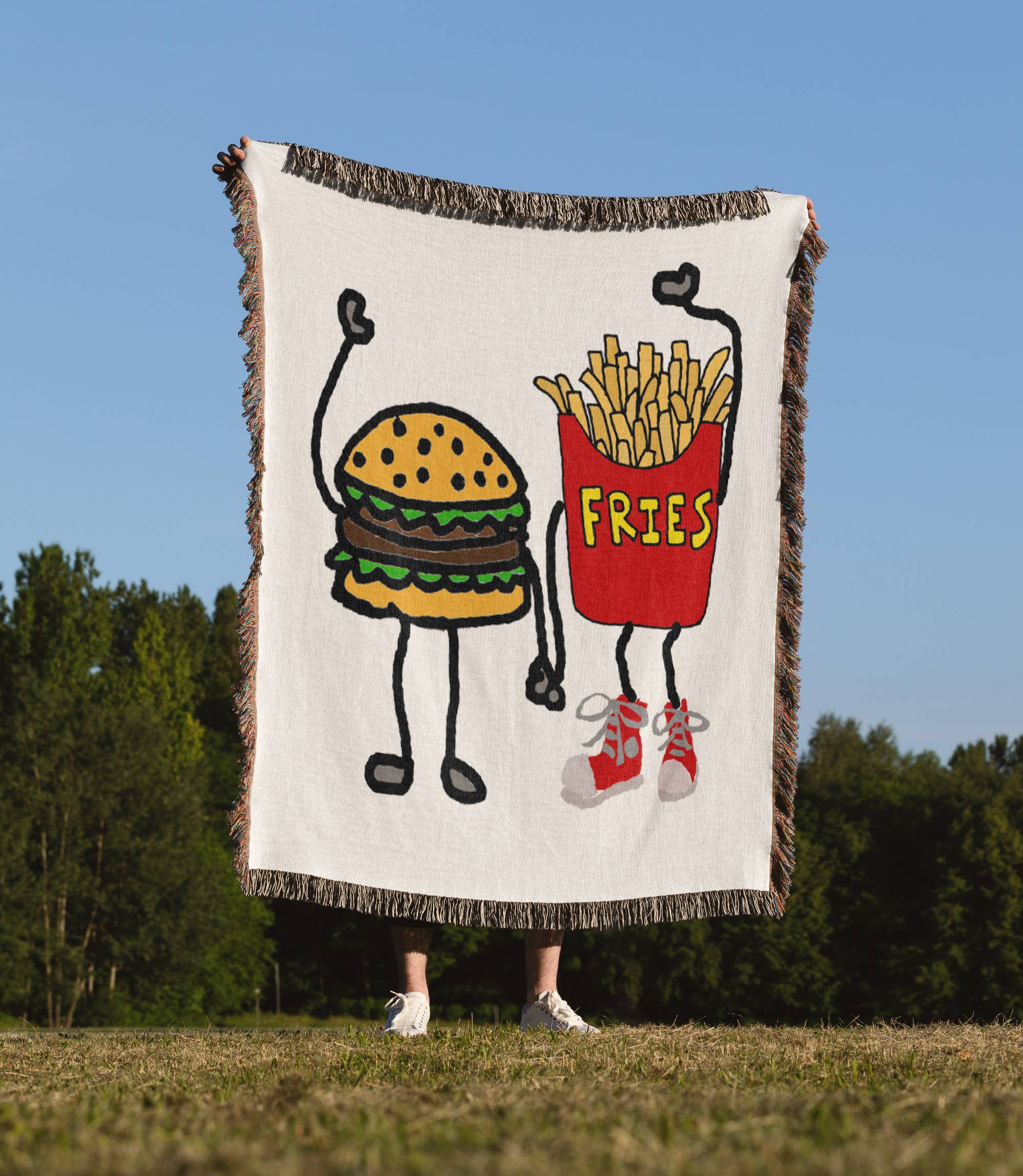 3dRose - Wholesale Throw Blanket - 3dRose, Funny Cute Hamburger and French Fries Cartoon Characters, Blanket1
