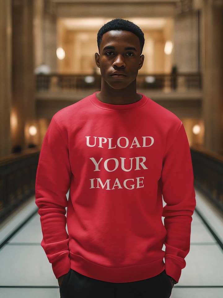 Servicio de impresión personalizada de sudadera roja con cuello redondo Gildan 18000 para venta al por mayor de Tshirtplus