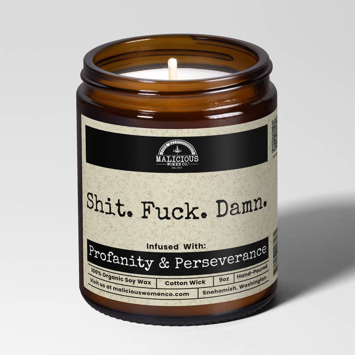 Shit. Fuck. Damn. 9oz Funny Candle Malicious Women Co for wholesale by Malicious Women Candle Co
