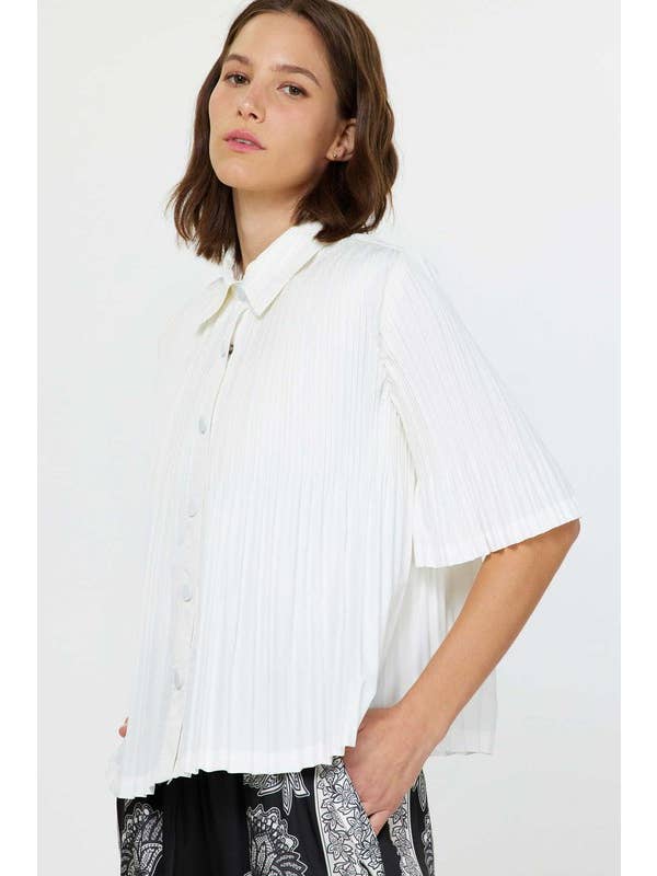 Current Air - Wholesale Button Down Shirt - Women's - Pleated Button Down Top