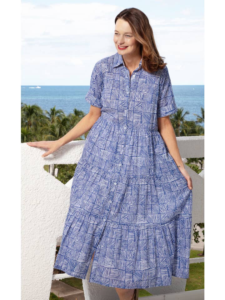 Dizzy-Lizzie - Wholesale Dress - Women's - Palm Desert Long Dress With Short Sleeves And Flounces, Cott1