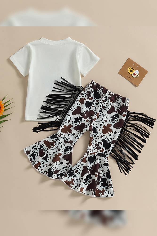 UNISHE - Vente Ensemble haut et pantalon – enfant - Ensemble de 2 pantalons et hauts évasés à pompons pour enfants BDR0091