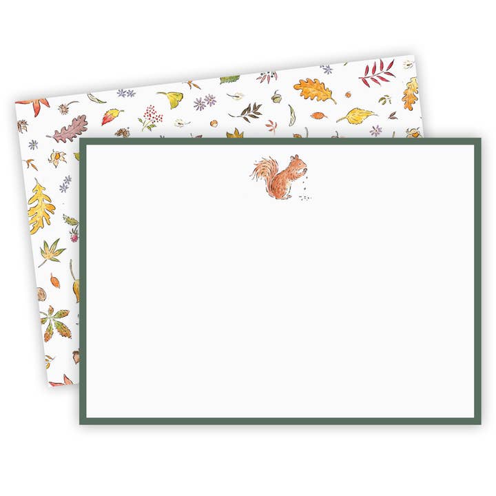 Independent Puppy – wholesale Stationery/notecard set – Squirrel and Autumn Leaves Flat Note Cards, Set of 8 | A7