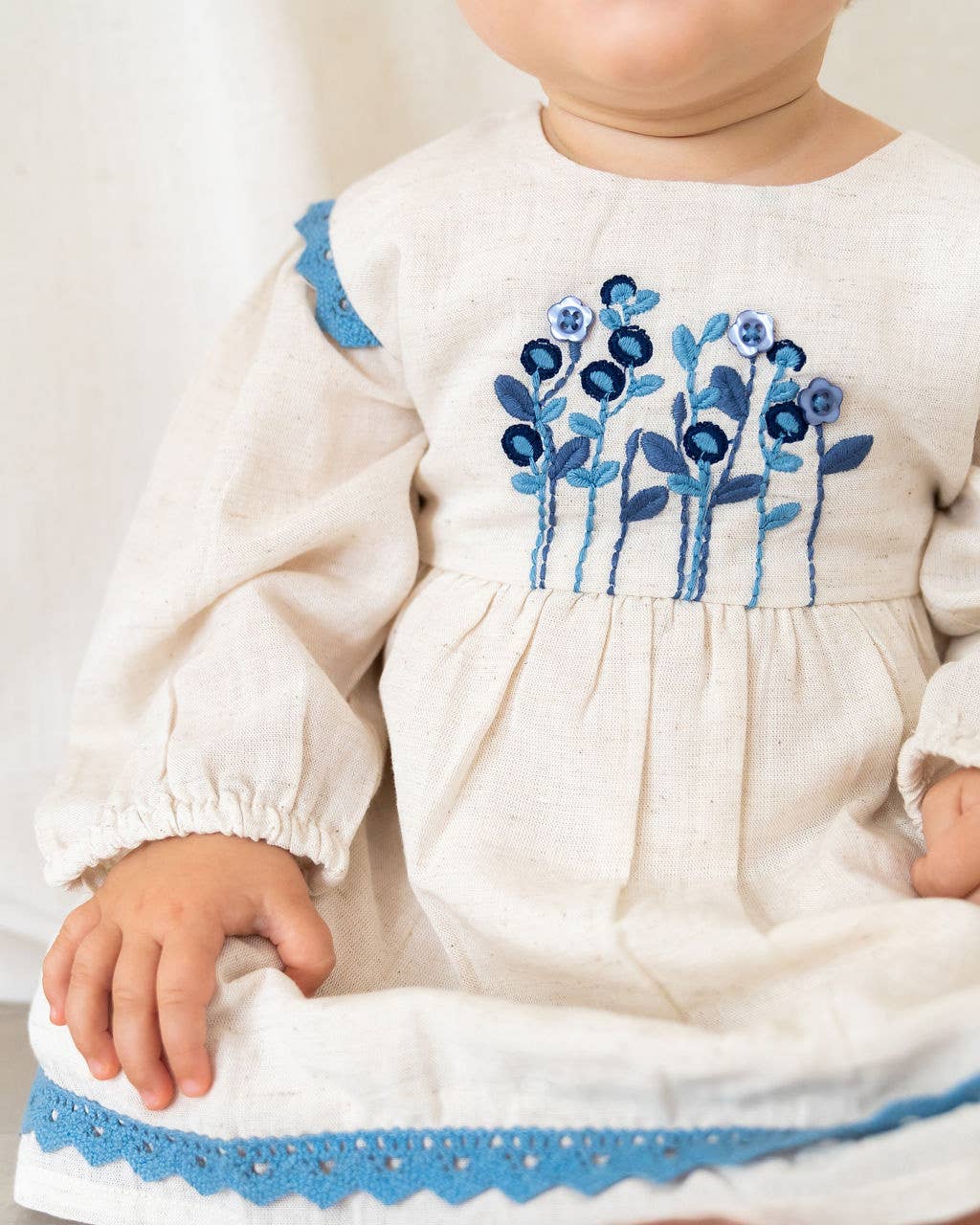 Natural Matera Embroidered Baby Dress & Bloomer (Organic Cotton) for wholesale on Faire11
