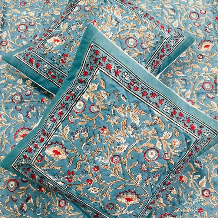 Block Printed and Handmade 16x16 Cushion cover, throw pillow for wholesale by Desi design and chai