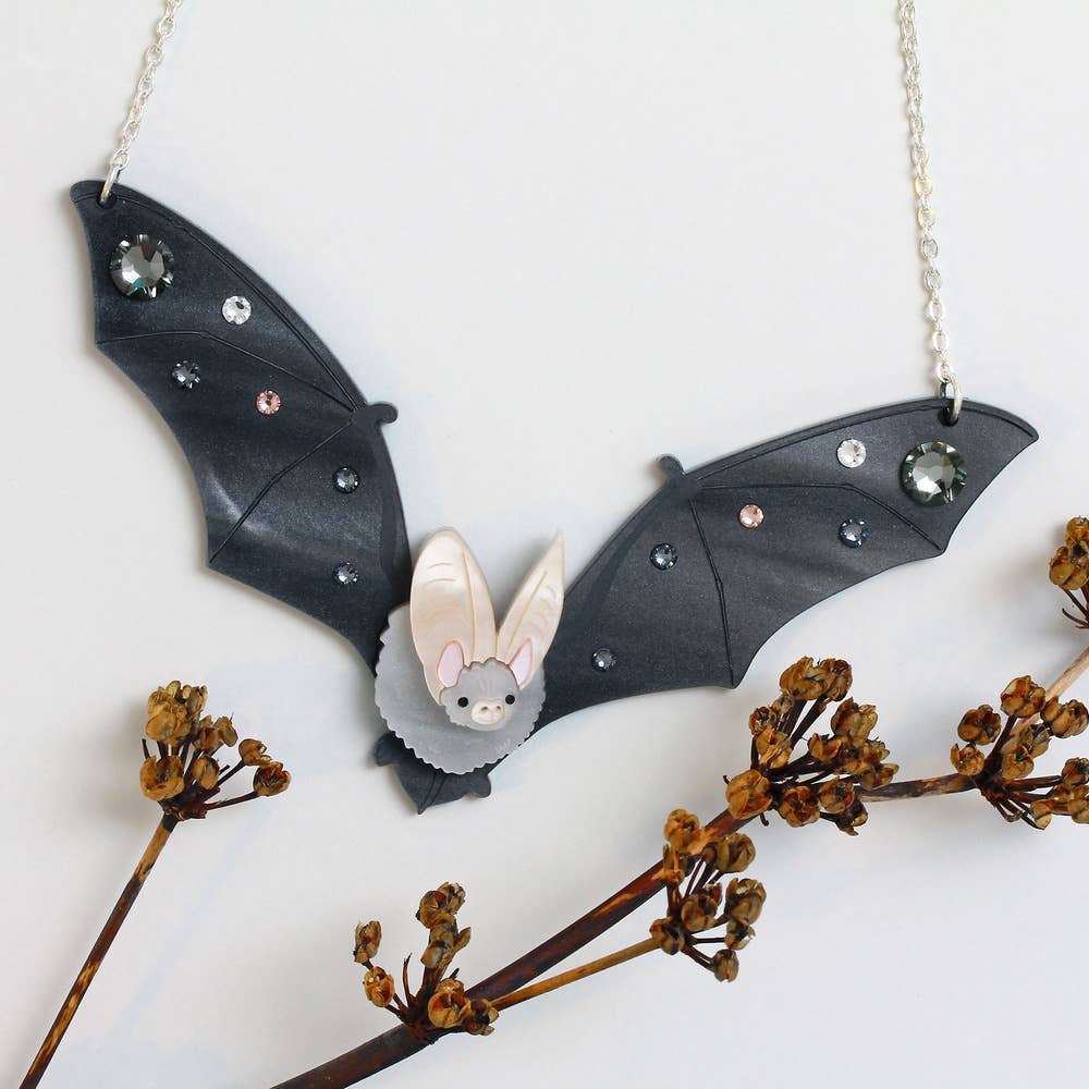 Black Grey Long-Eared Bat Necklace for wholesale on Faire0