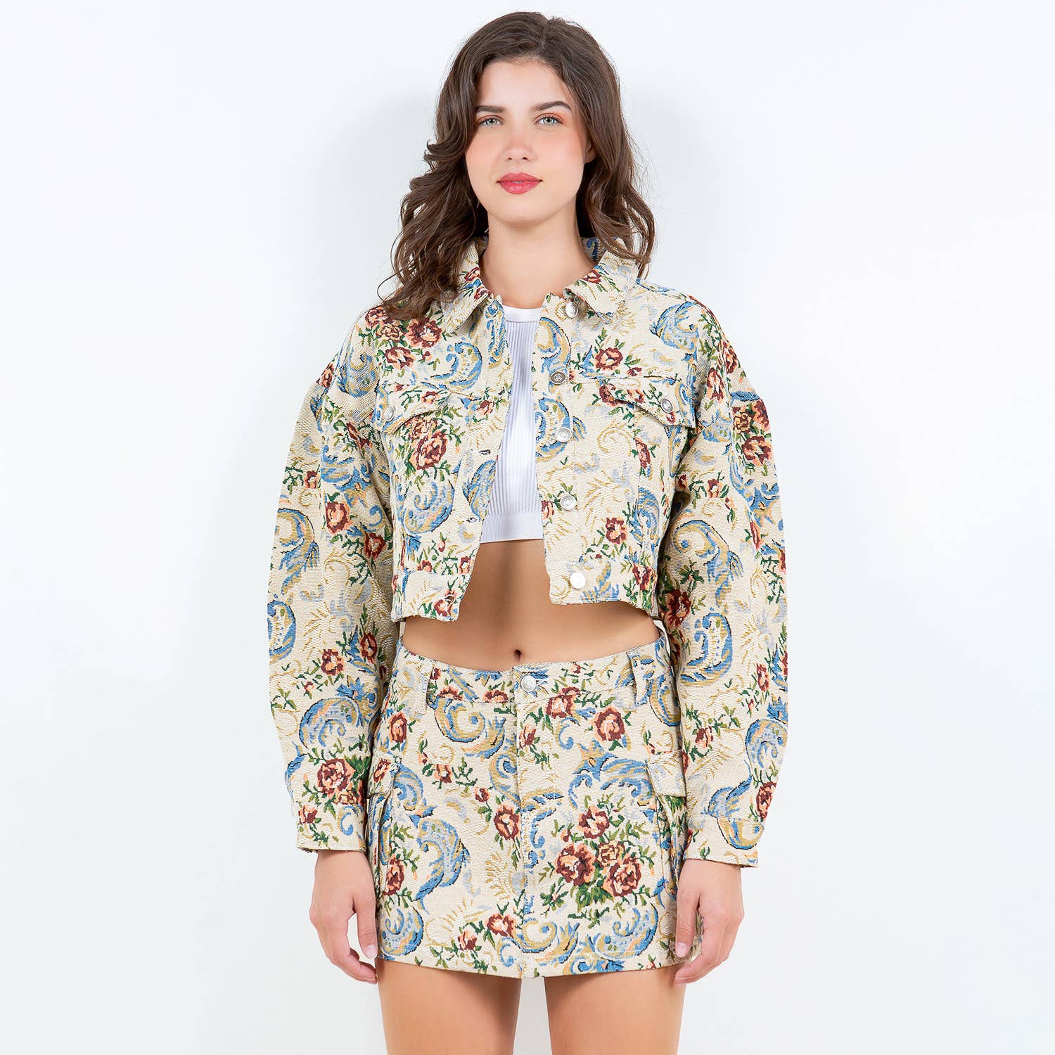 MULTI COLOR JACQUARD WEAVE CROPPED JACKET-RJK5925 for wholesale on Faire0