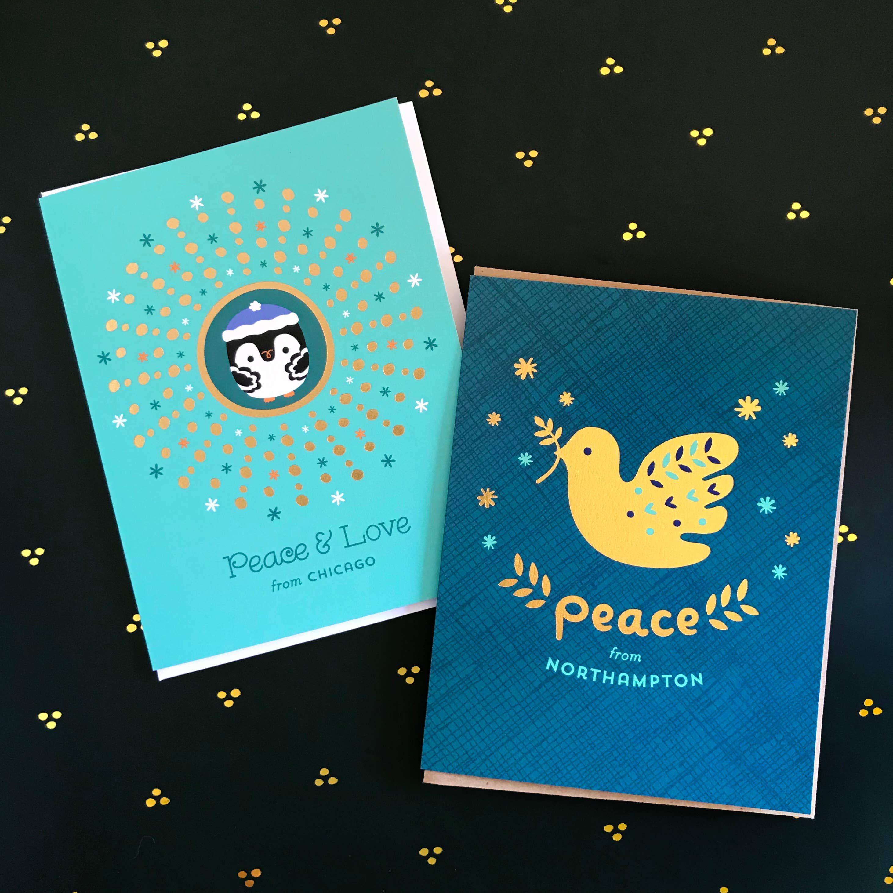 Night Owl Paper Goods - Wholesale Season's Greetings Card - Customizable Penguin Foil Stamped Holiday Cards - Box of 81