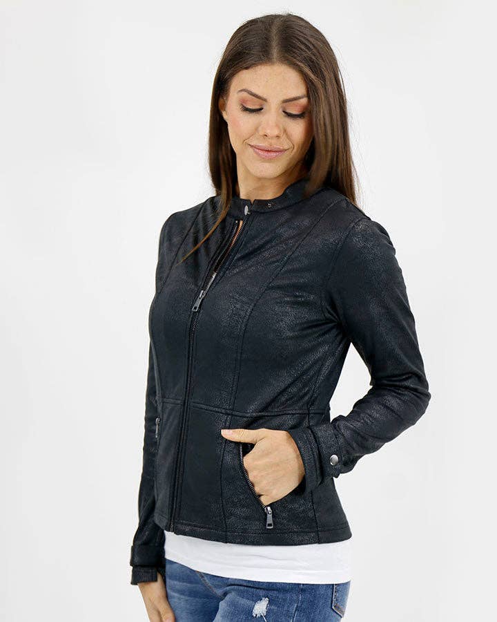 Leather Like Cafe Racer Jacket in Black for wholesale on Faire9