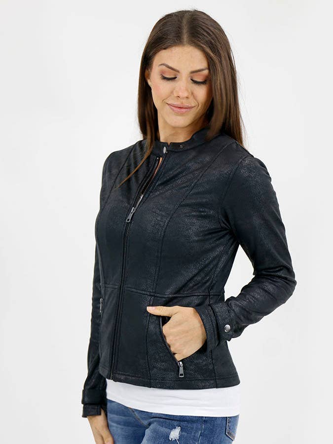 Leather Like Cafe Racer Jacket in Black for wholesale on Faire9