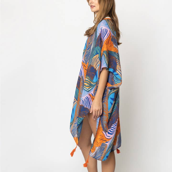 Fashion City - Wholesale Kimono - Women's - Palm Leaf Print Open Front Kimono