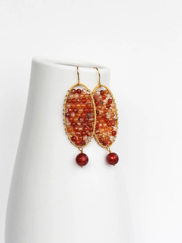 Orange Agate Oval Earrings | Fall Earrings for wholesale by Laura Stark Designs