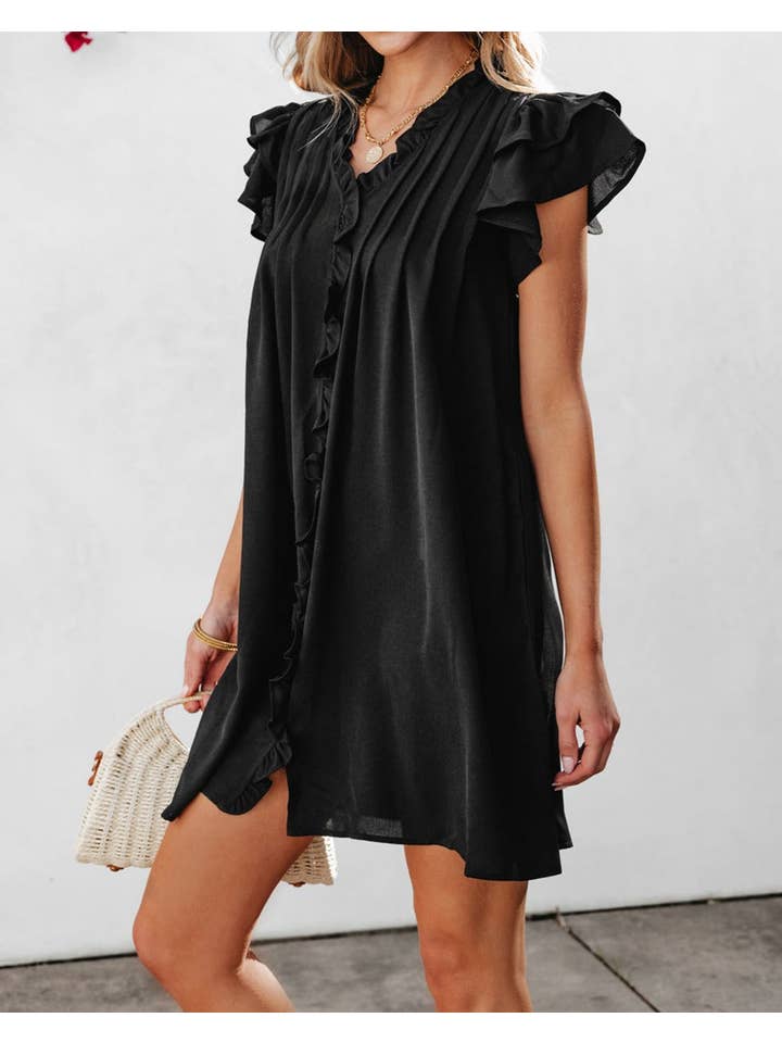 PRETTY BASH - Wholesale Dress - Women's - Ruffle Short Sleeve Buttoned Dress