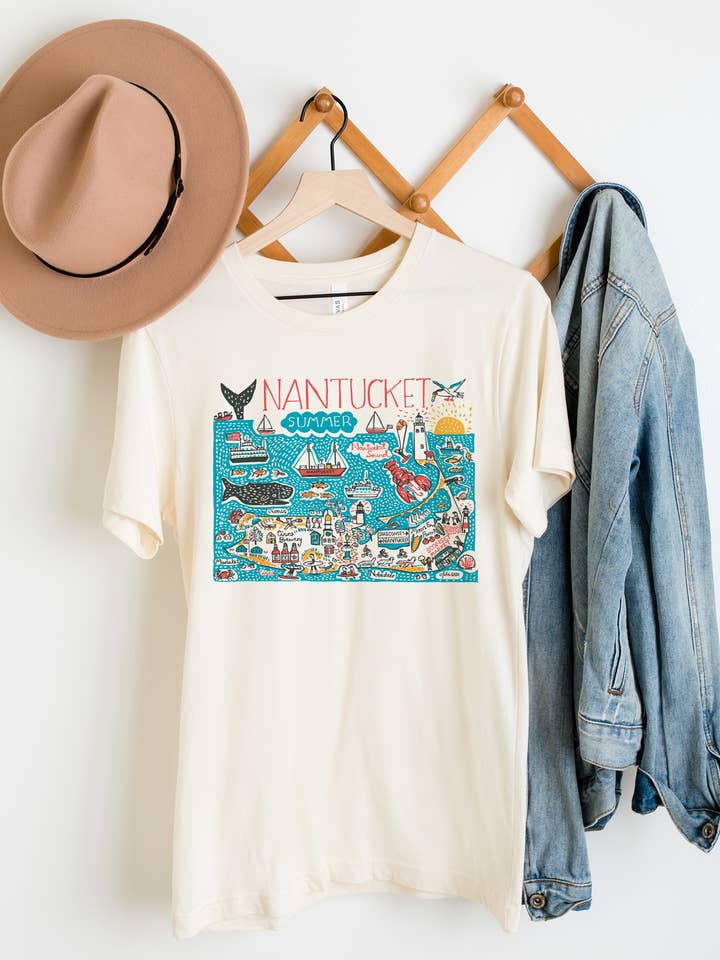 Nantucket Boutique Map Art Adult Tee for wholesale by Morado Designs