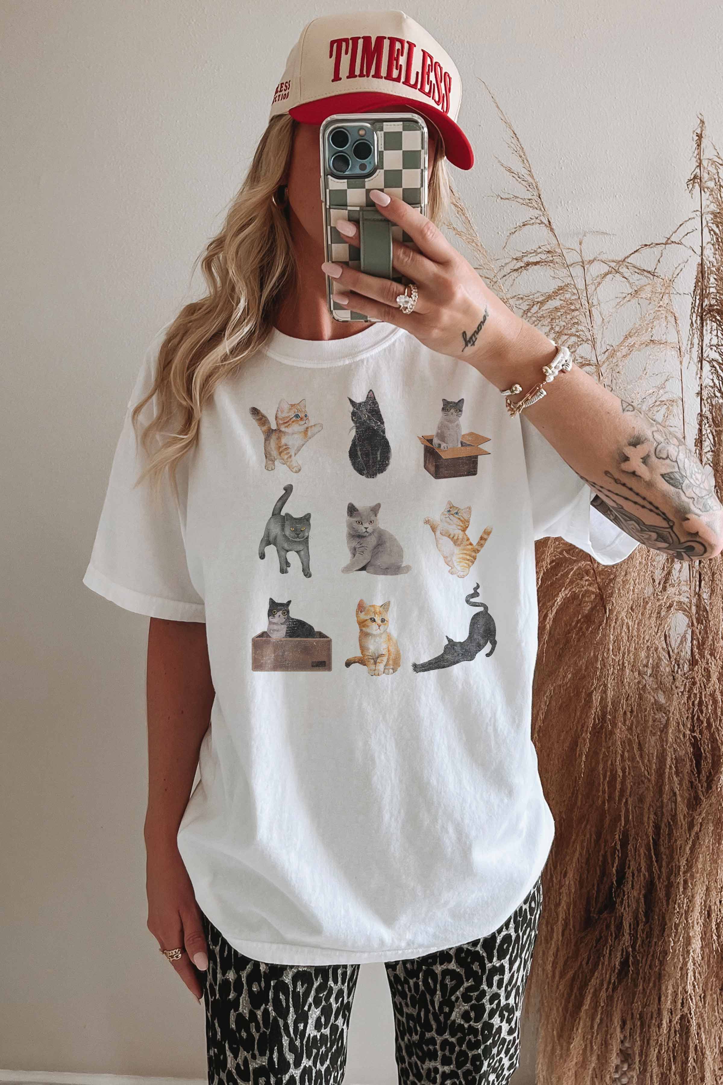 GOOD DAY STREET - Wholesale Screen Printed T-Shirt - Women's - [G2122X-OTS]-CAT COLLAGE OVERSIZED TEE2