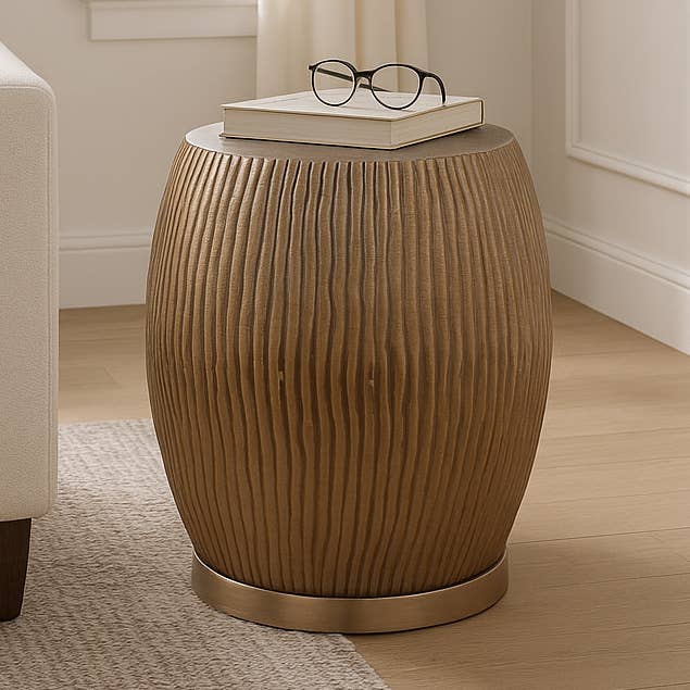 Taburete Decorativo - Tambor Estriado de Metal Champán, 19 pulg. para venta al por mayor de Elevarre