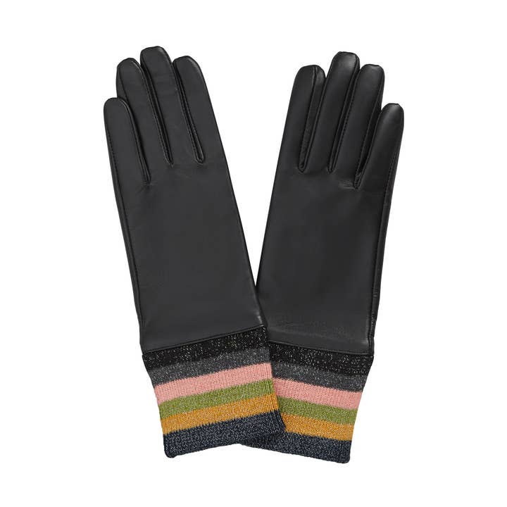 Lurex Stripe Knitted Cuff Leather Gloves for wholesale by Mabel Sheppard