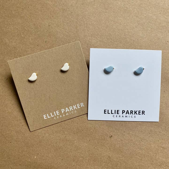 Ellie Parker Ceramics - Wholesale Stud/Post Earrings - Ceramic Clay Birdie Stud Earrings with Gold Accents