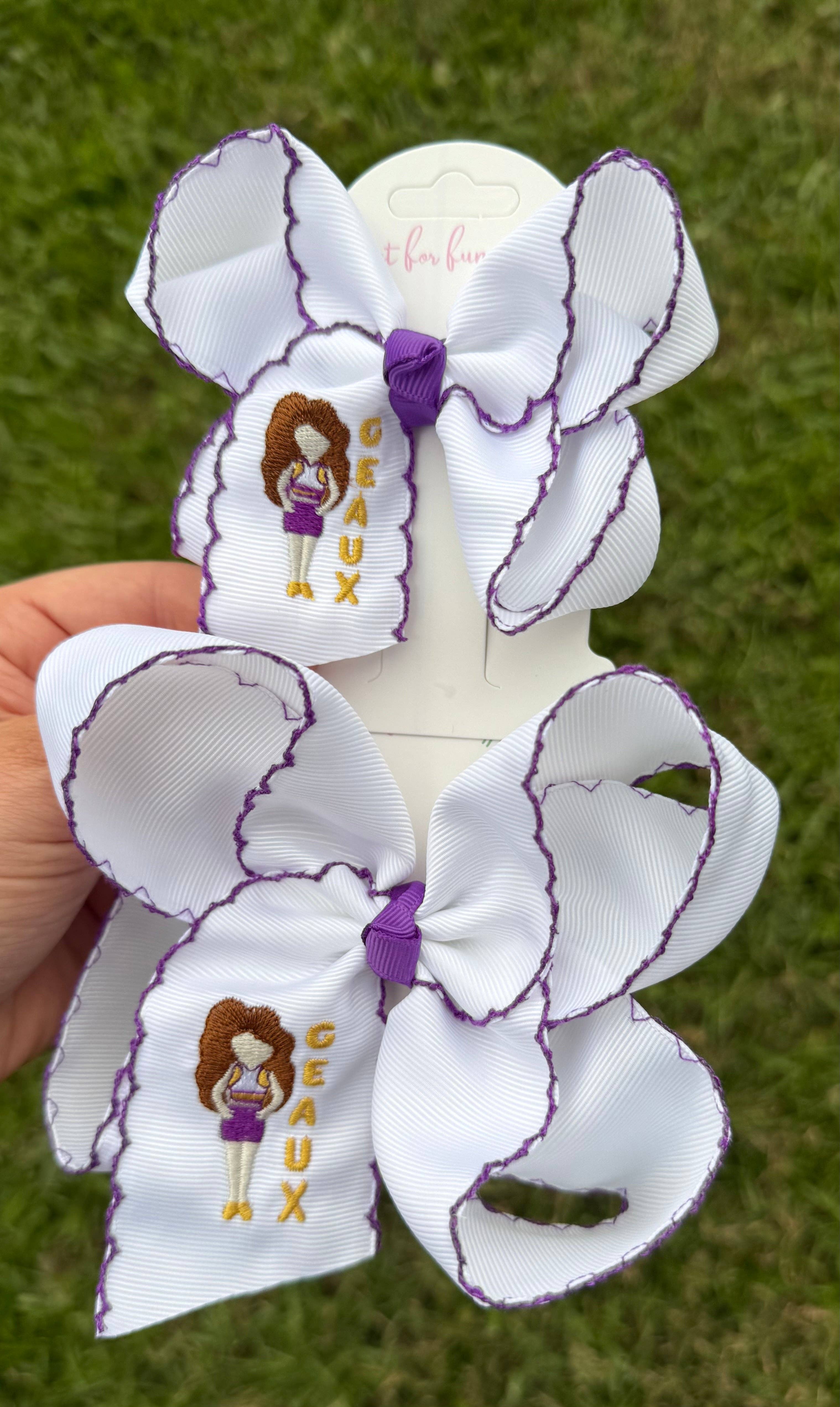 Just For Fun Threads - Wholesale Hair Bow - Kids - GEAUX Game Day Girl Embroidered Bow2