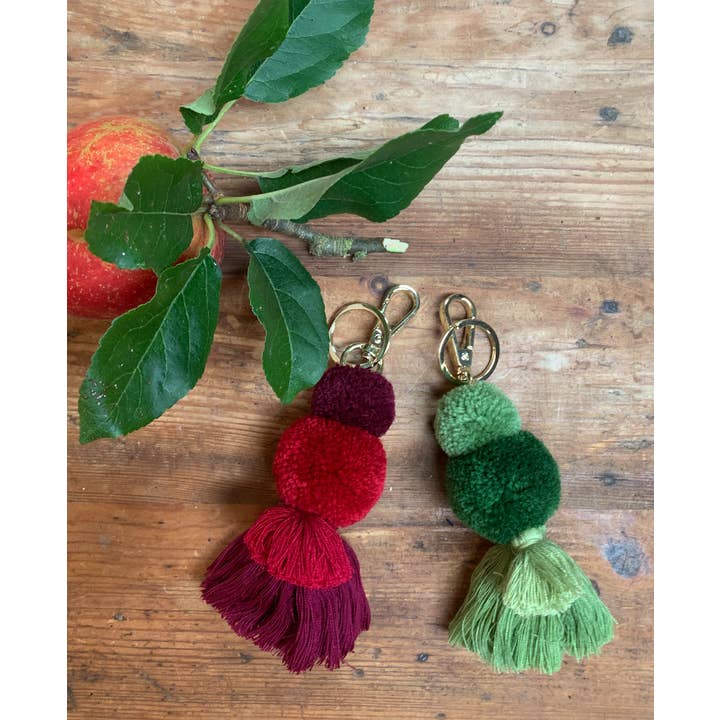 PomPom Galore - Wholesale Keychain - Women's - Pom Pom & Tassel Keyring / Bag charm - Moss Green2
