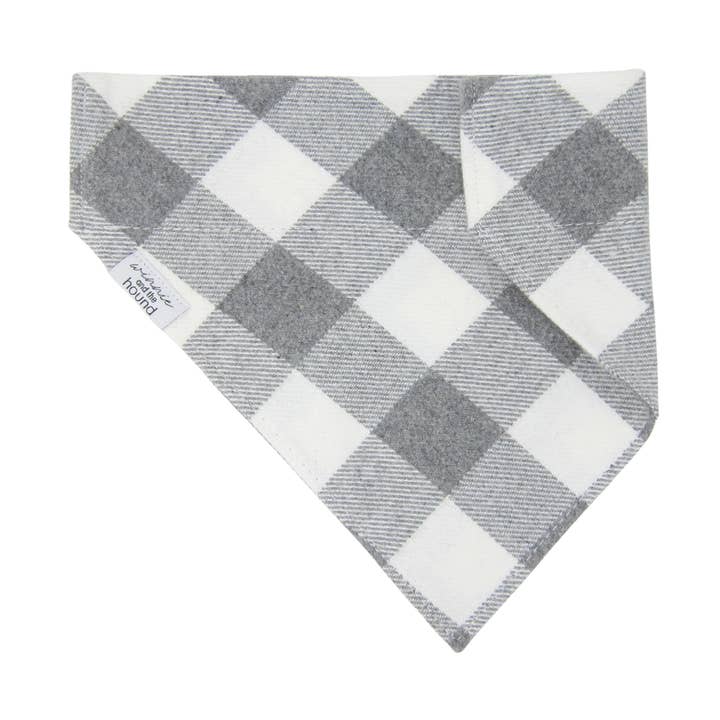 Gray & Cream Buffalo Plaid Over the Collar Flannel Bandana for wholesale by Winnie and the Hound