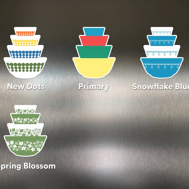 Twinkltoast – Engroshandel Magnet – Pyrex-inspireret skåle-stakmagnet – Retro køleskabsdekoration2